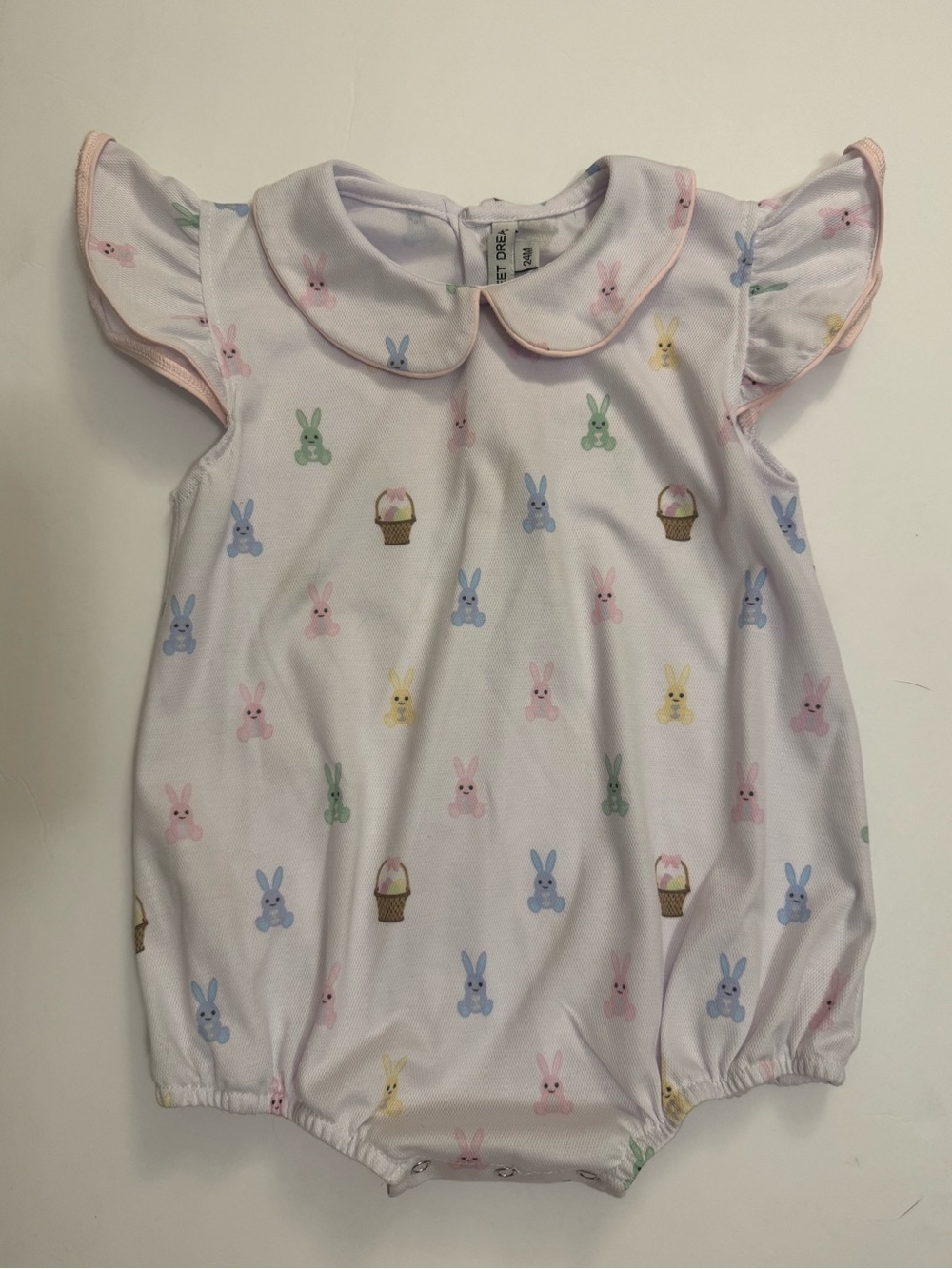Baby Girl Pastel Bunny Print Peter Pan Collar Romper - 24 months